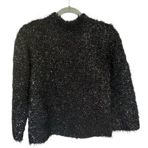 Tory Burch Black Tinsel Mock Neck Eyelash Knit Sweater – S
